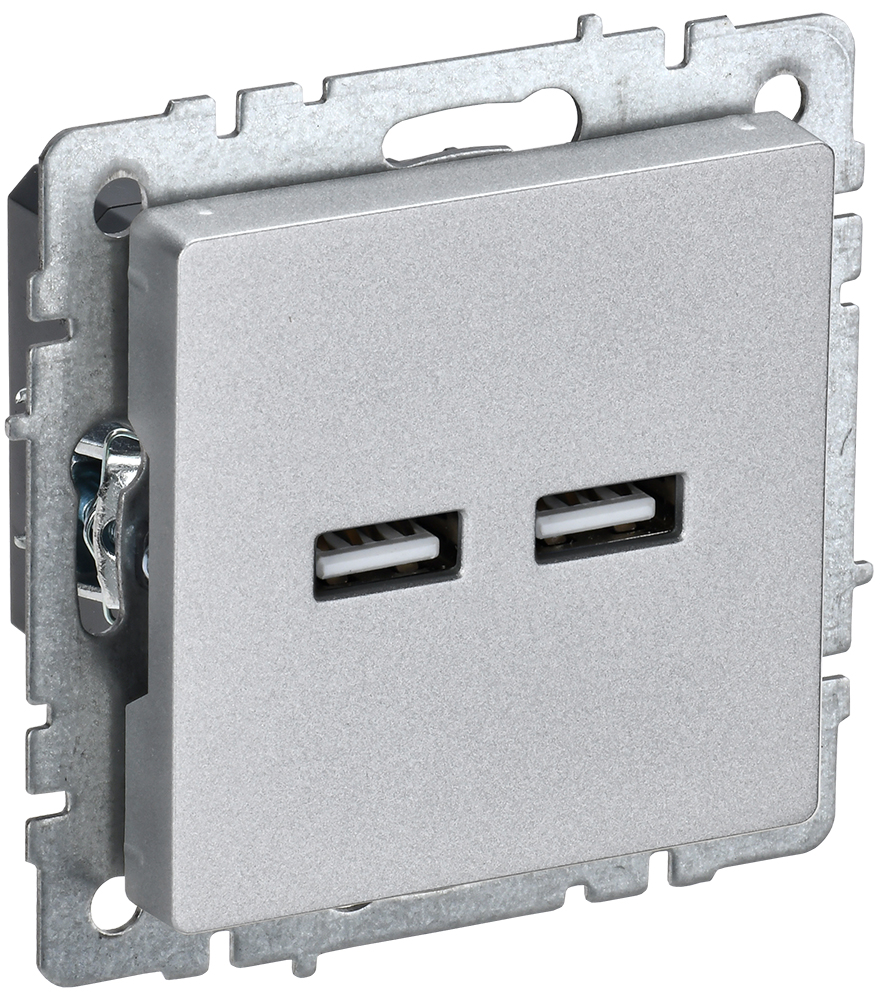 IEK BRITE Роз. USB A+A 3,1А РЮ10-1-БрА алюм.