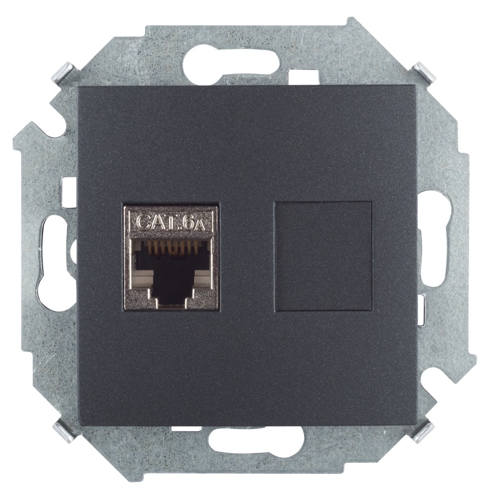 Simon 15 Графит Розетка компьютерная RJ45 кат.6A (АМР, FTP)