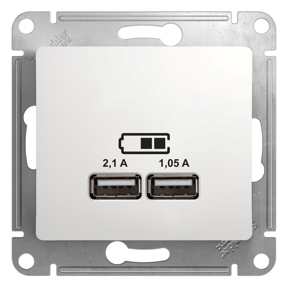 SE Glossa Бел Розетка USB 5В/2,1А, 2х5В/1,05А