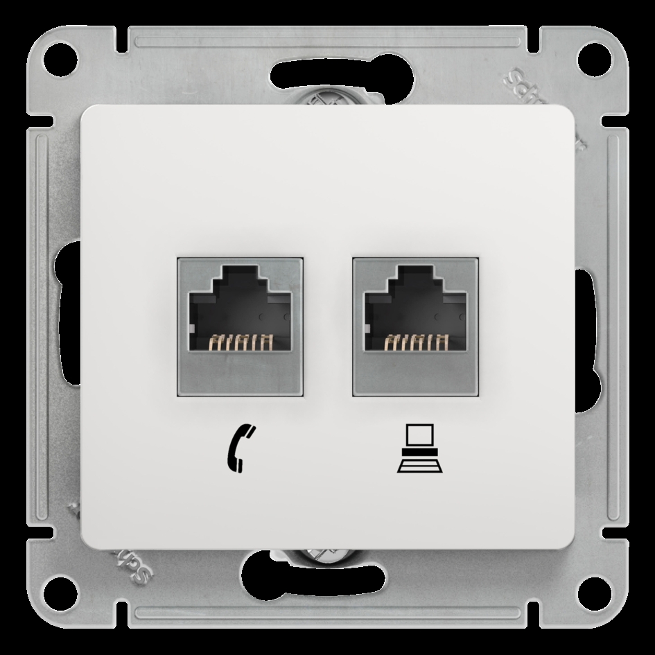 SE Glossa Бел Розетка 2-я RJ11+RJ45, кат.5E