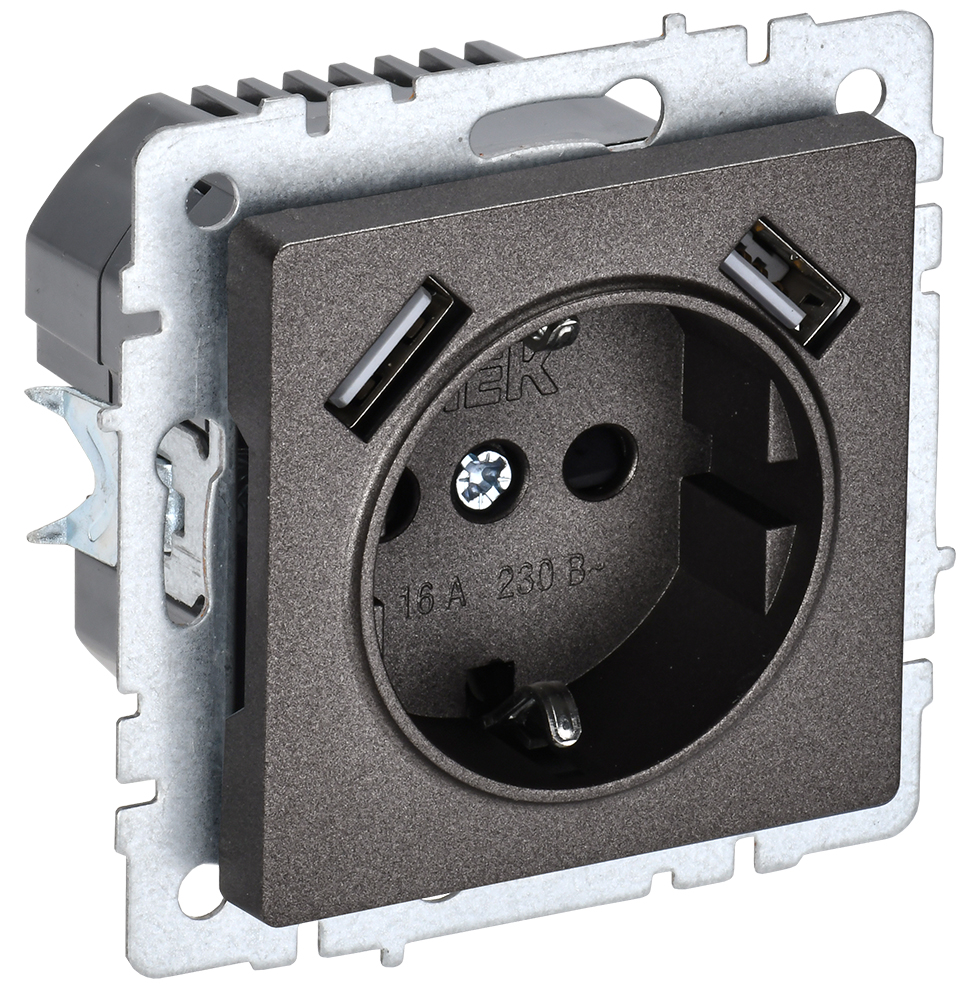 IEK BRITE Роз. с з/к/ш 16А с USB A+A 3,1А РЮш10-2-БрТБ бр.
