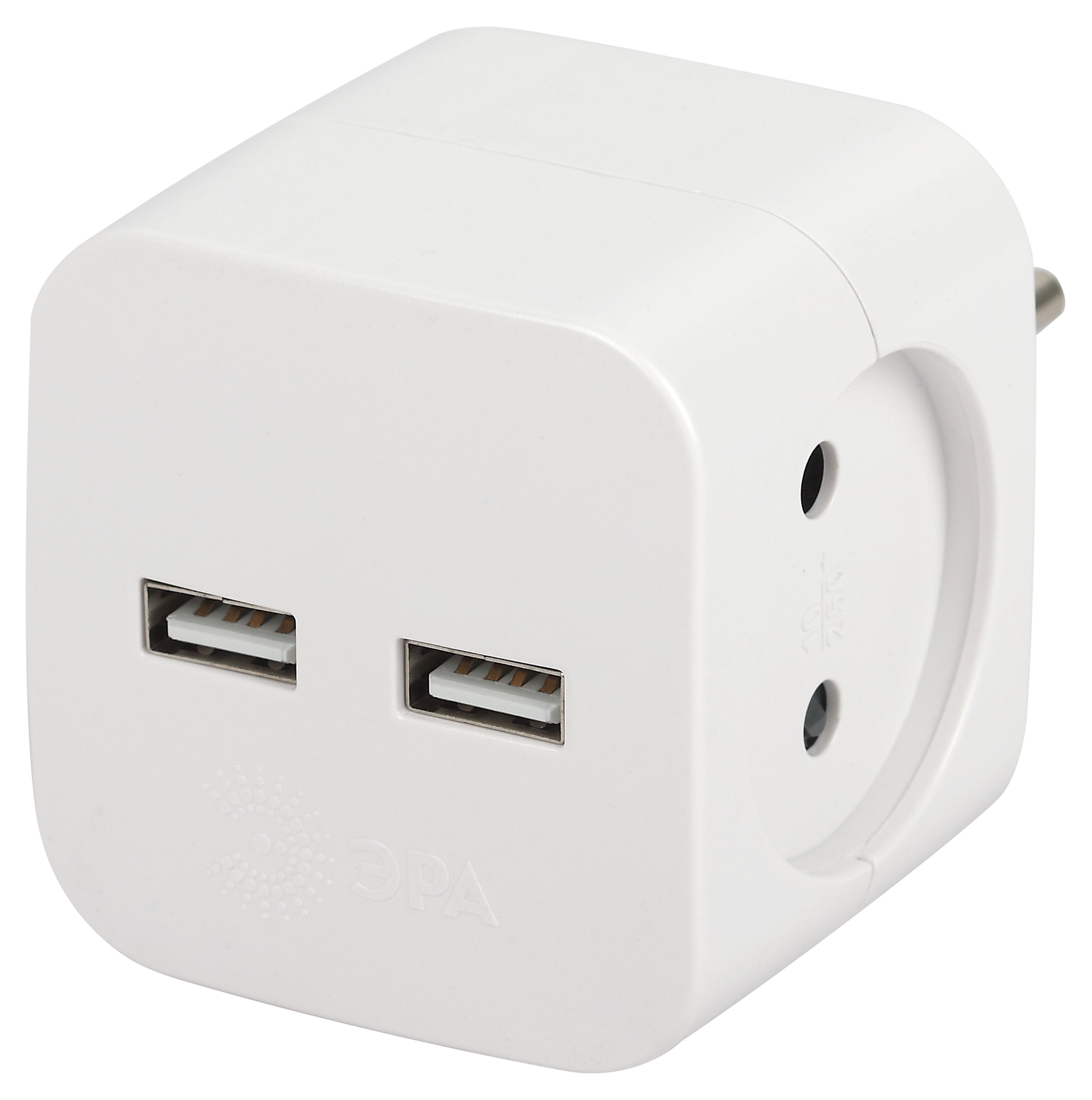 ЭРА Разветвитель электрический SP-2-USB-W на 2 розетки + 2xUSB 2400mA без заземления 10А белый