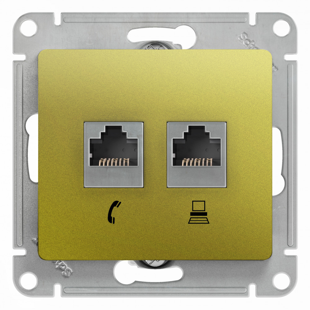 SE Glossa Фисташковый Розетка 2-ая RJ11+RJ45, кат.5E