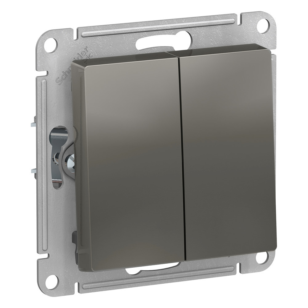 Systeme Electric AtlasDesign Сталь Выключатель 2-клавишный с самовозвратом, сх.2, 10А, механизм