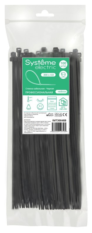 Systeme Electric Стяжка кабельная 300х4.8 Чёрная (100шт)