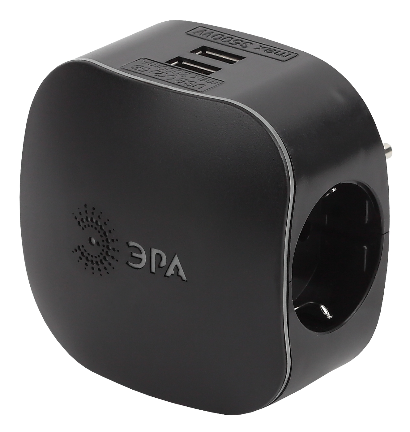 ЭРА Разветвитель электрический SP-3e-USB-BLACK на 3 розетки + 2 USB с заземлением со шторками 16А черный