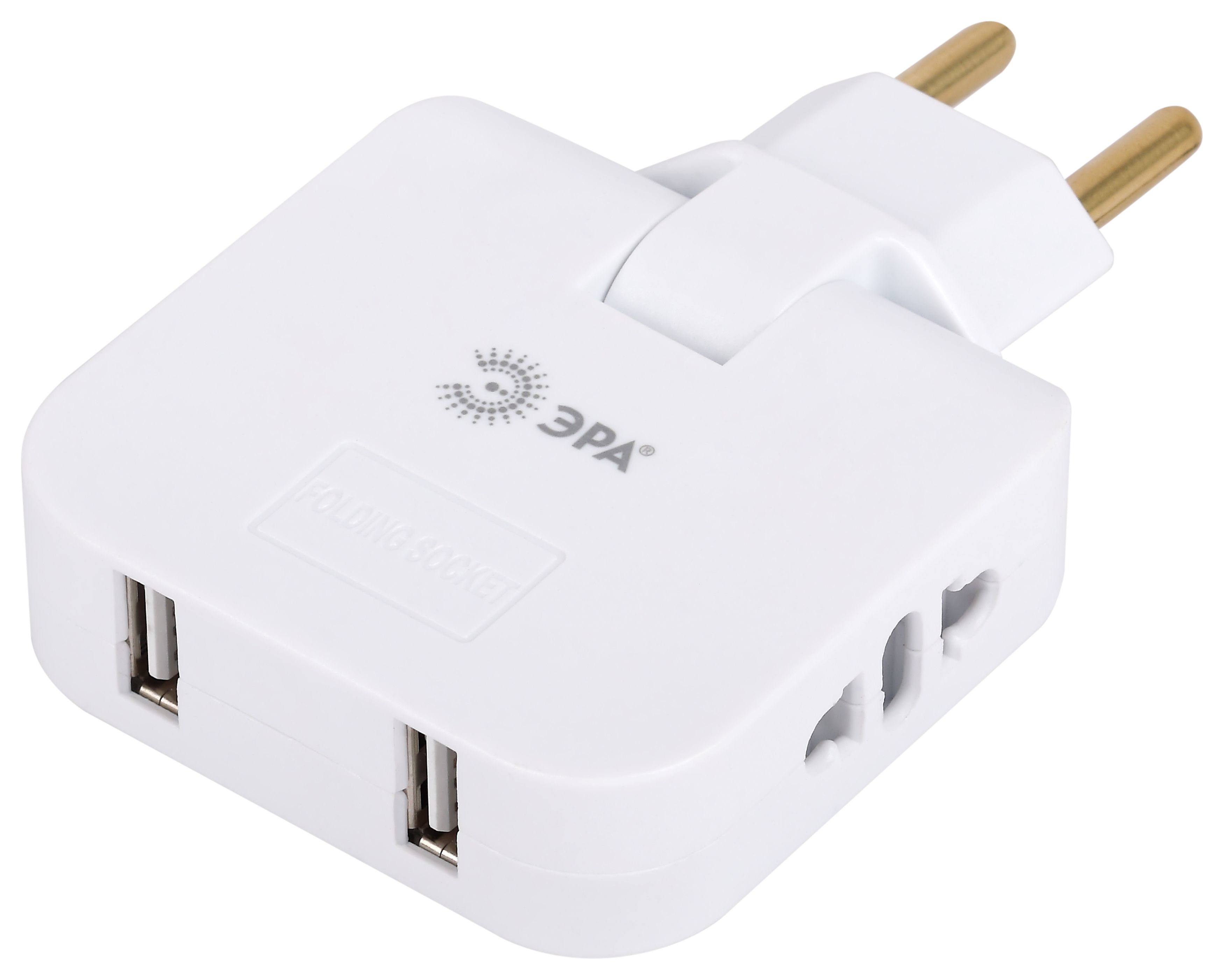 ЭРА Разветвитель электрический SPF-2-FL-USB поворотный на 2 розетки + 2USB 10А белый
