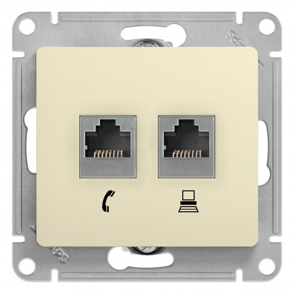 SE Glossa Беж Розетка 2-я RJ11+RJ45, кат.5E