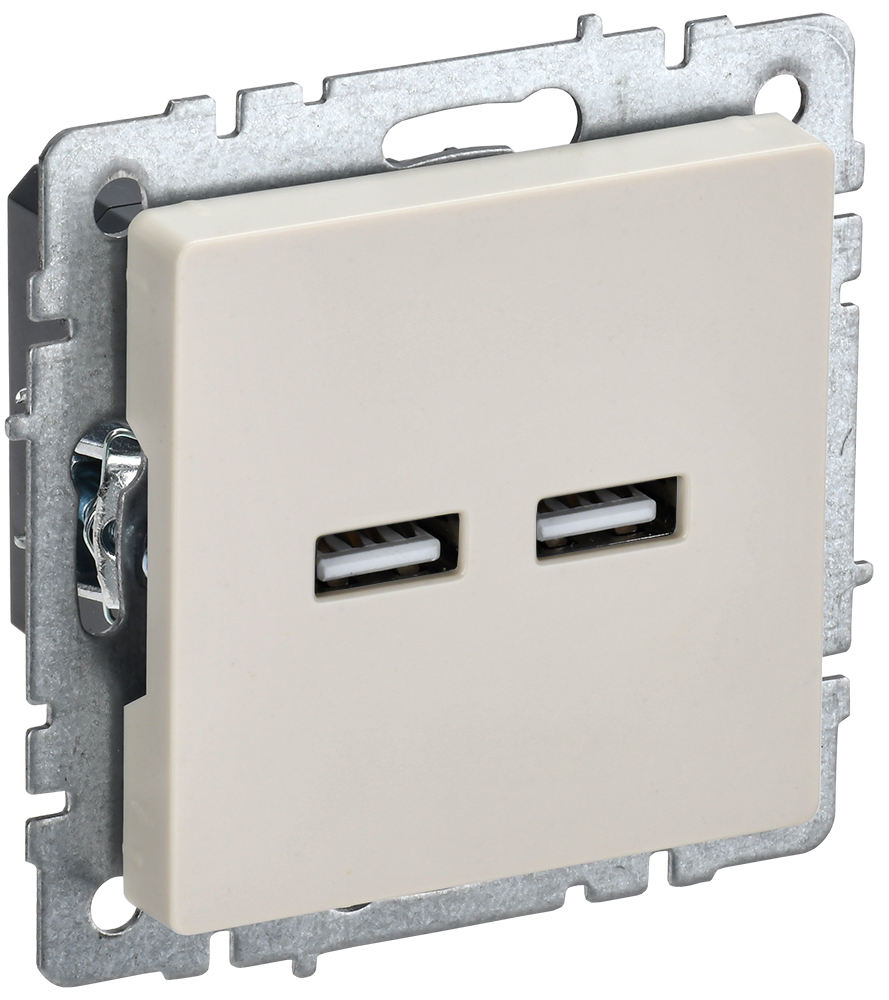 IEK BRITE Роз. USB A+A 3,1А РЮ10-1-БрКр беж.
