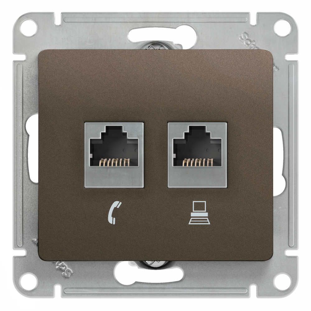 SE Glossa Шоколад Мех Розетка 2-ая RJ11+RJ45, кат.5E