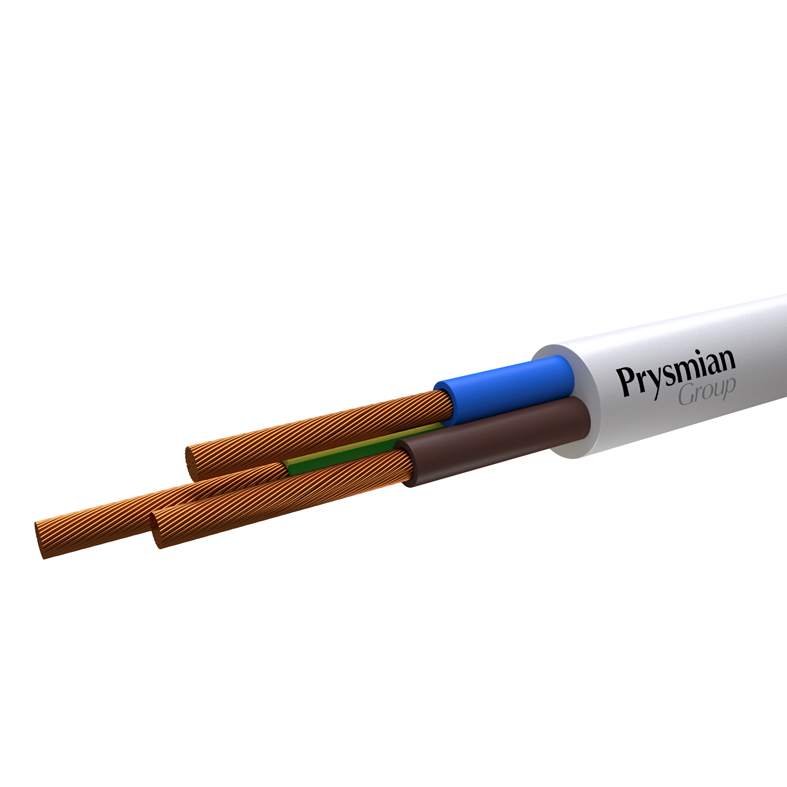 Кабель ПВС 3x0,75 мк (N, PE) (Белый РЭК-Prysmian)
