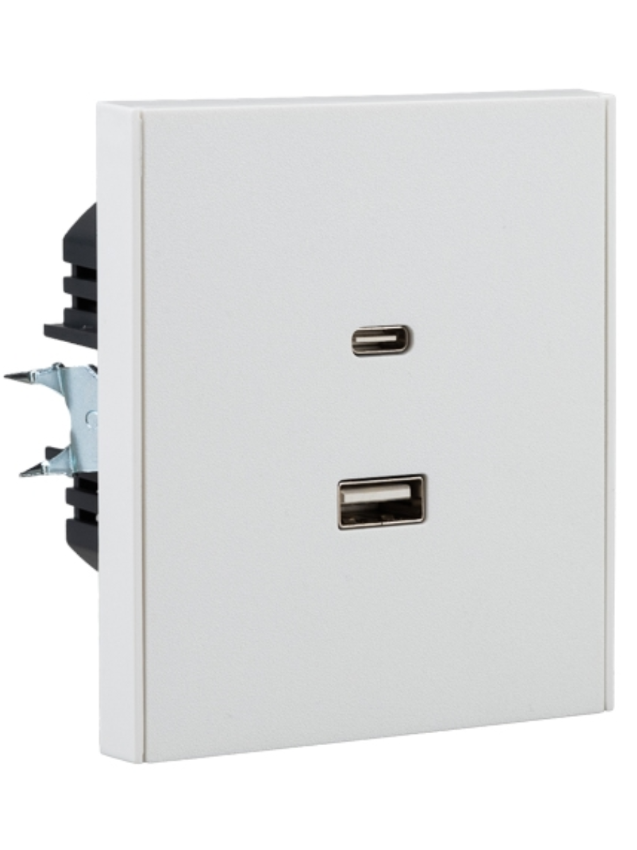 KRANZ STRONG Розетка  USB-A+Type-C 3А с функцией быстрой зарядки жемчуг , с 1-пост. рамкой