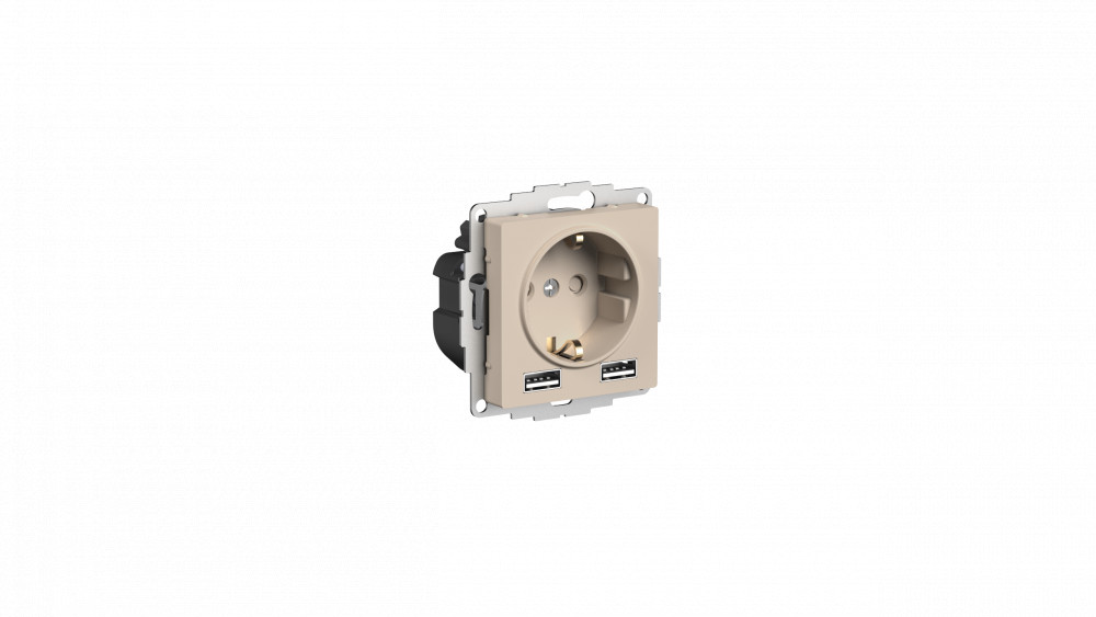 SE AtlasDesign Песочный Розетка 16А c 2 USB A+A, 5В/2,4А, 2х5В/1,2А, механизм