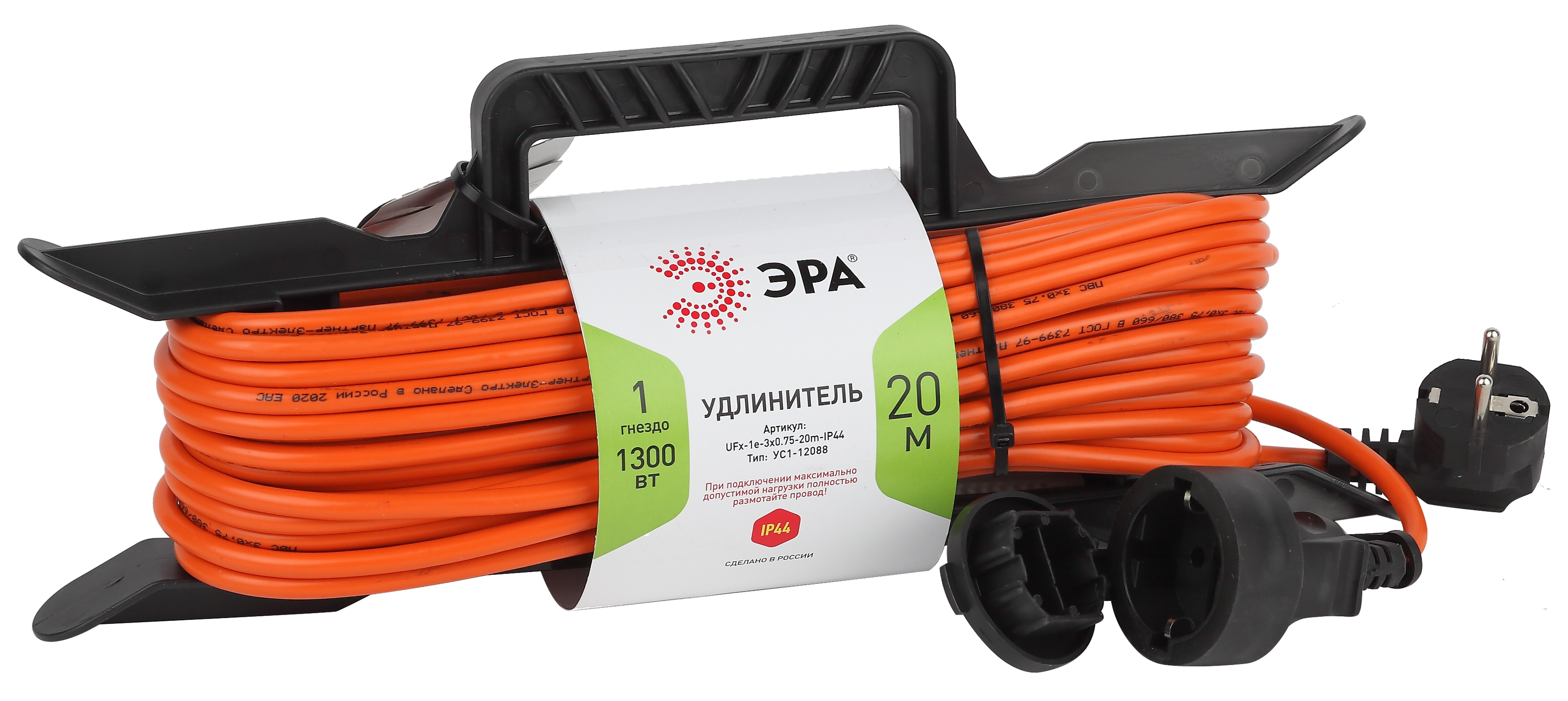 ЭРА Удлинитель силовой UFx-1e-3x0.75-20m на рамке c заземлением 1 розетка 20м ПВС 3x0.75мм2