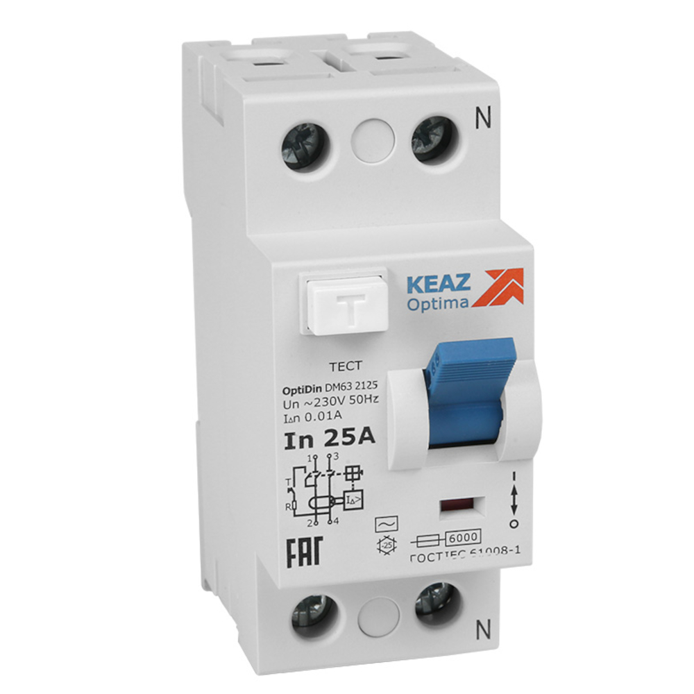 КЭАЗ ВДТ без защиты от сверхтоков OptiDin DМ63-2363-AС-УХЛ4 (2P, 63, 100mA)