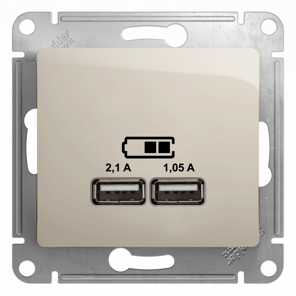 SE Glossa Молочный Розетка USB 5В/2,1А, 2х5В/1,05А