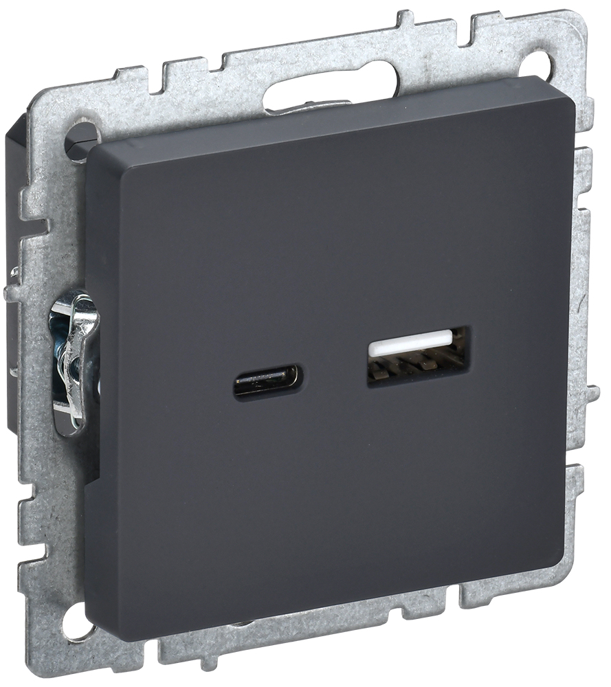 IEK BRITE Роз. USB A+C 18Вт РЮ11-1-БрГ граф.