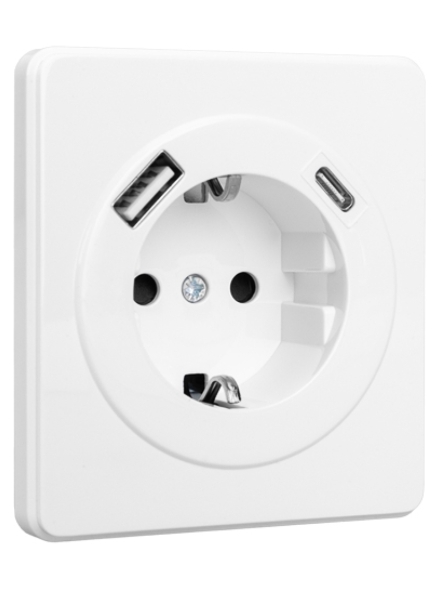 KRANZ ROUND Розетка 1-ая с/з с/у з/ш 16А с USB A+C быстрой зарядки 5В/3А перламутр, с 1-пост. рамкой