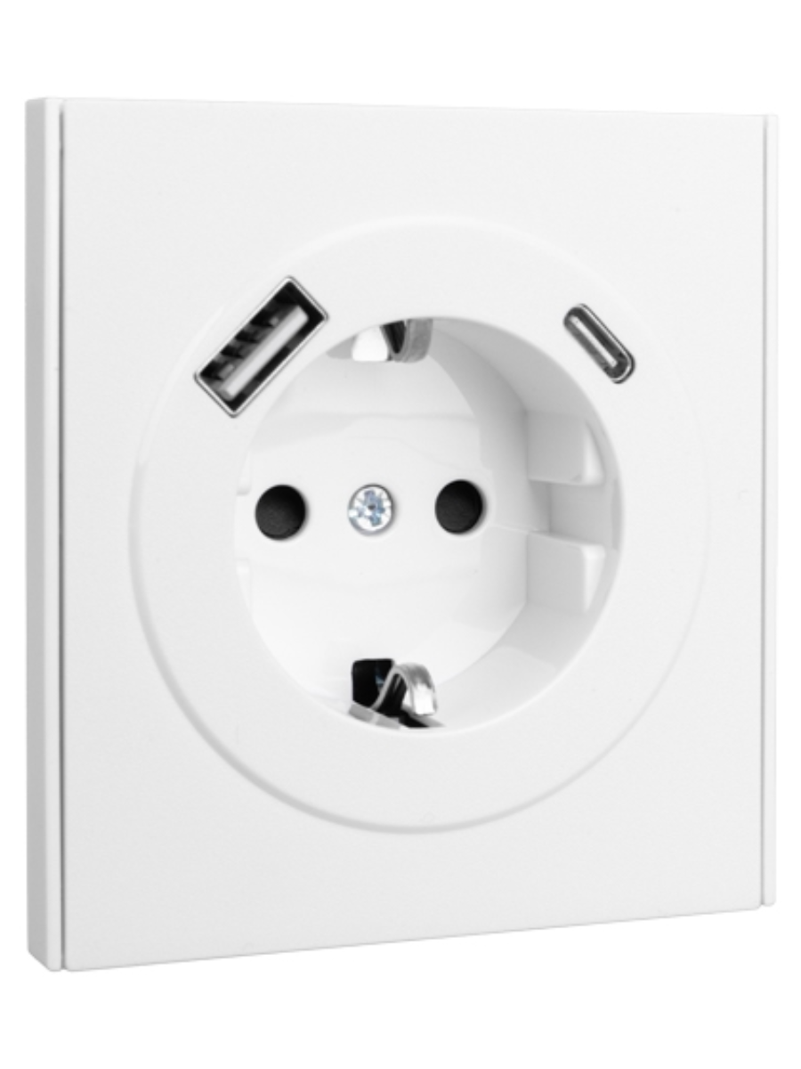 KRANZ STRONG Розетка 1-ая с/з с/у з/ш 16А с USB A+C быстрой зарядки 5В/3А жемчуг, с 1-пост. рамкой