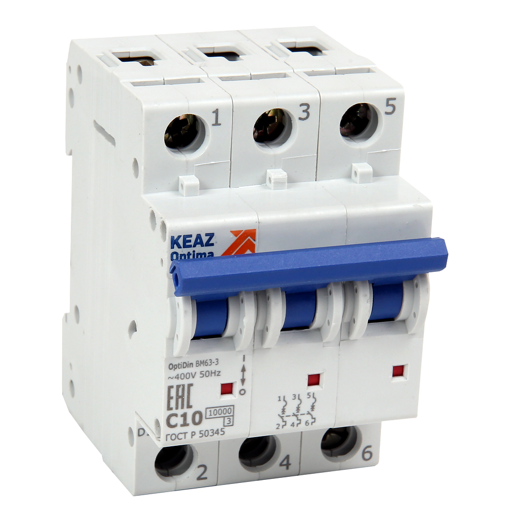 КЭАЗ OptiDin BM63 Автоматический выключатель 3P 63A L 6кА AC (BM63-3L63-ОМ4-РЕГ)