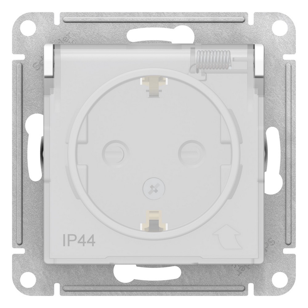 SE AtlasDesign Aqua Бел Розетка с/з  со шторками с крышкой, 16А, IP44, механизм