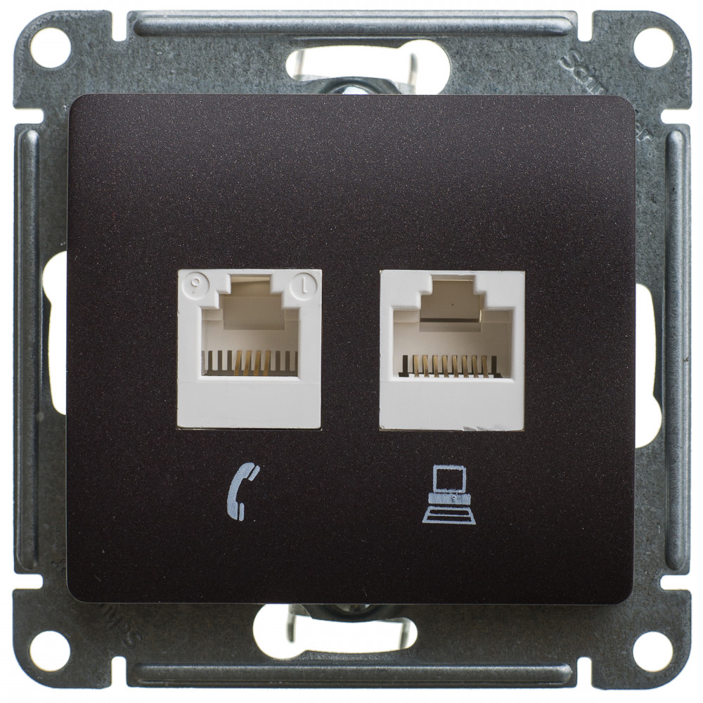 SE Glossa Шоколад Розетка 2-ая компьютерная RJ45+RJ45, кат.5E