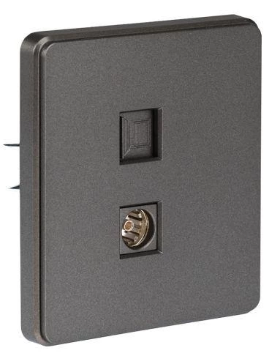 KRANZ ROUND Розетка компьютерная RJ45 кат6 + TV с/у титан, с 1-пост. рамкой