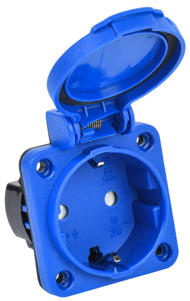 IEK РП16-3 розетка панельная  2Р+РЕ 16А з/к з/ш кр. IP54 син. MAGNUM
