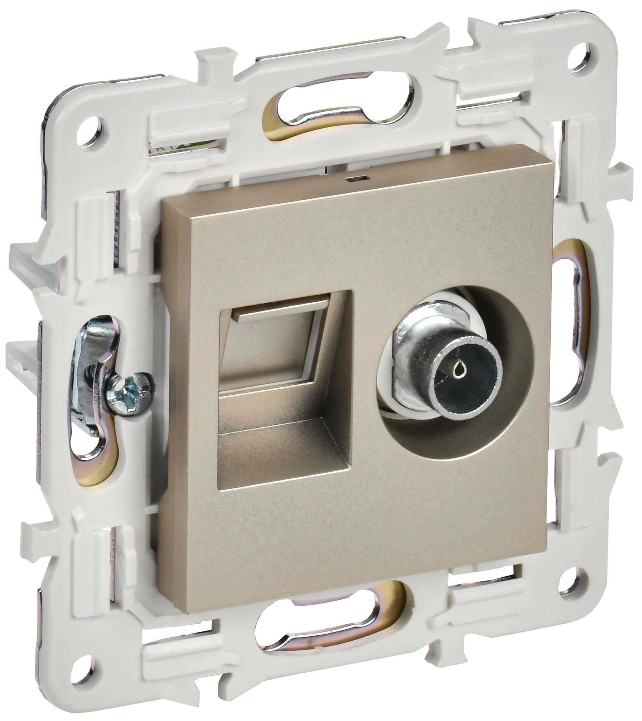 IEK SKANDY Шампань Розетка двойная TV+RJ45 кат.5E SK-A14Sh