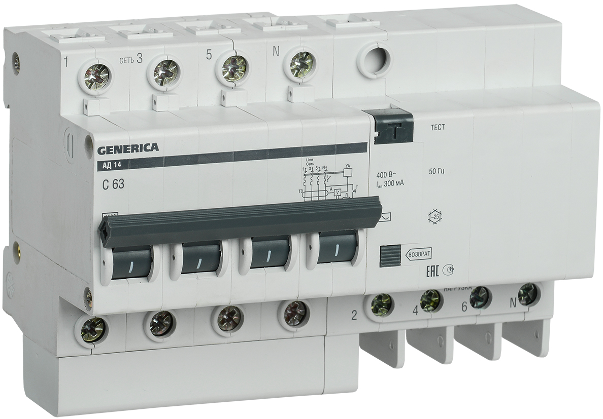 IEK GENERICA Диф.автомат АД14 4Р 63А 300мА