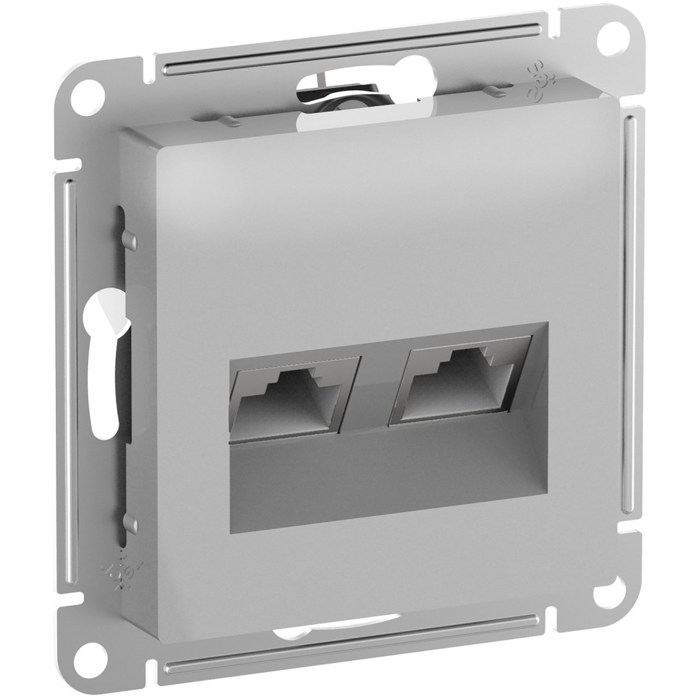 SE AtlasDesign АлюминийРозетка двойная комп RJ45+RJ45, кат.6А, механизм