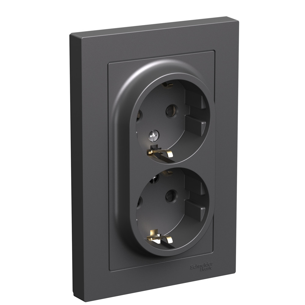 Systeme Electric AtlasDesign Базальт Розетка двойная с/з со шторками, 16А, в сборе