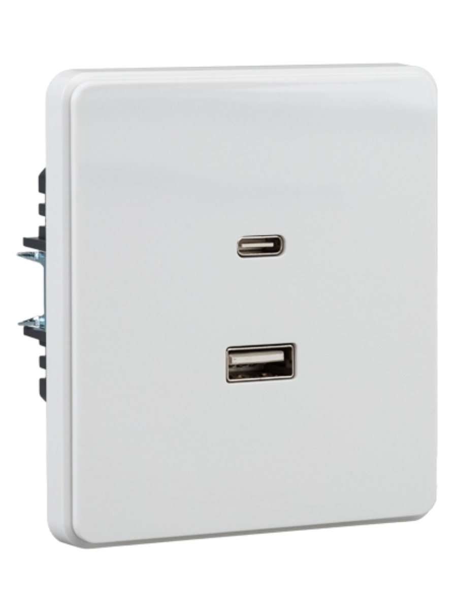 KRANZ ROUND Розетка USB-A+Type-C 3А с функцией быстрой зарядки перламутр , с 1-пост. рамкой