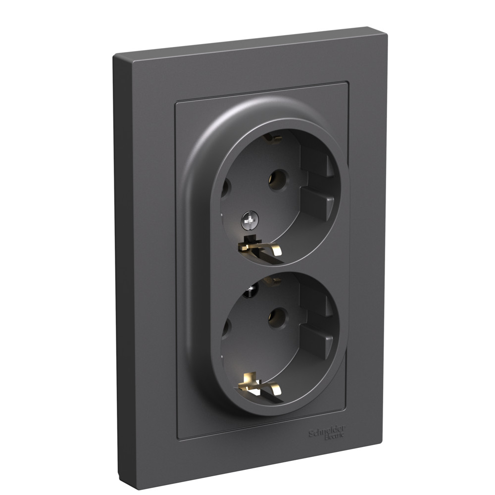 Systeme Electric AtlasDesign Базальт Розетка двойная с/з, 16А, в сборе