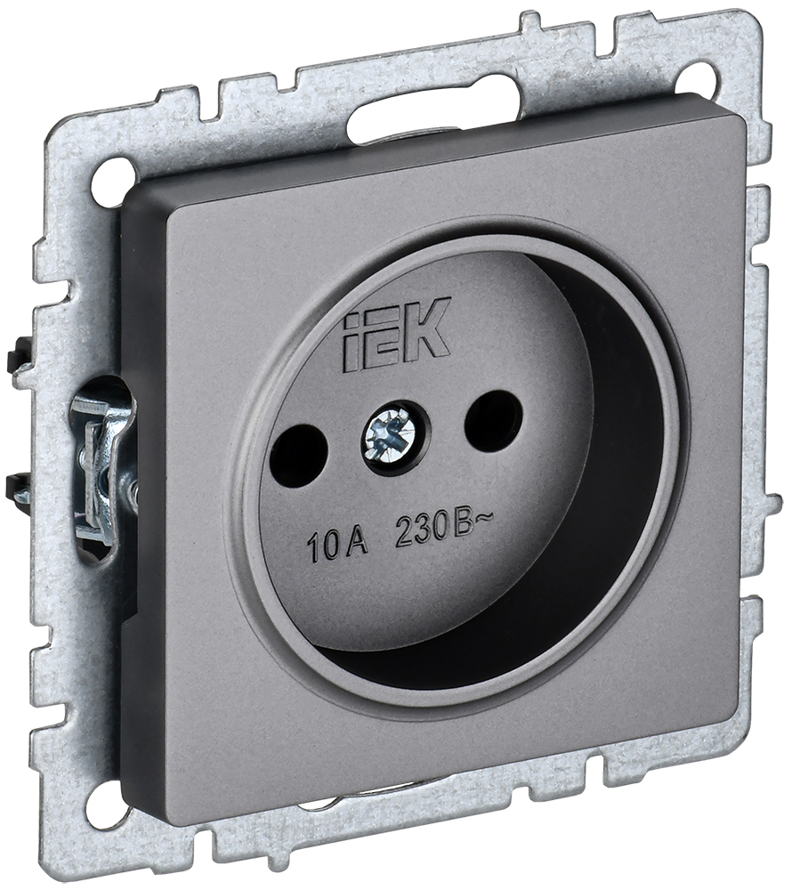 IEK BRITE Розетка 1-местная без заземления без защитных шторок 10А РС10-1-0-БрС сталь