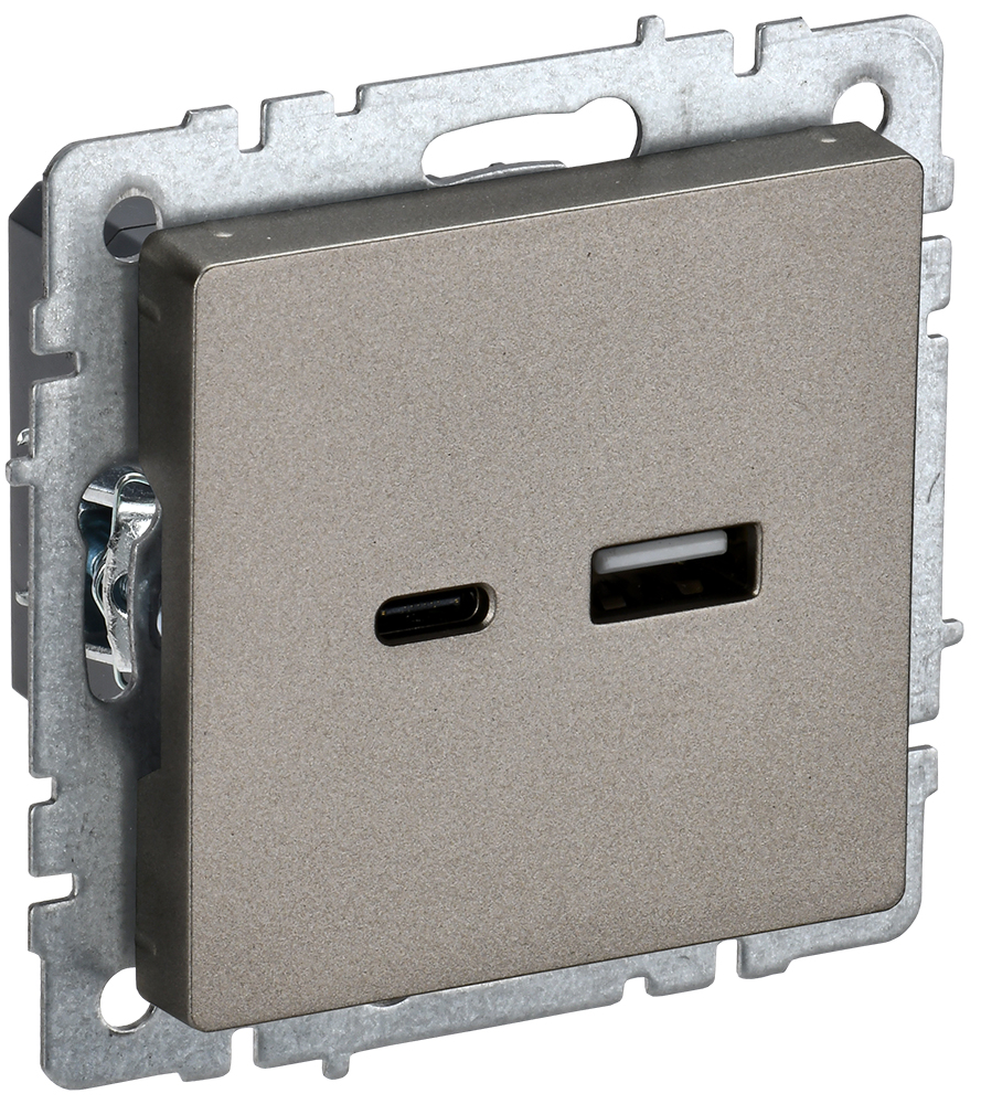 IEK BRITE Роз. USB A+C 18Вт РЮ11-1-БрШ шамп.