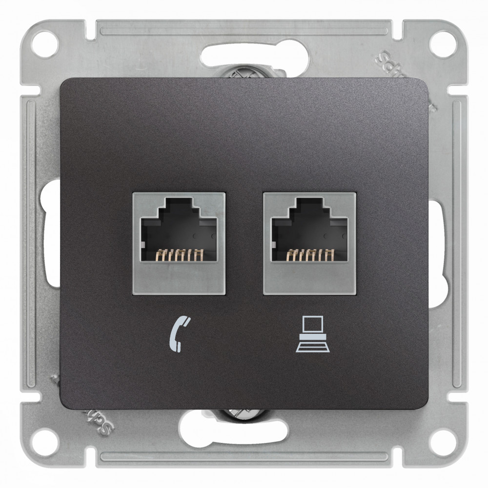 SE Glossa Графит Розетка 2-ая RJ11+RJ45, кат.5E
