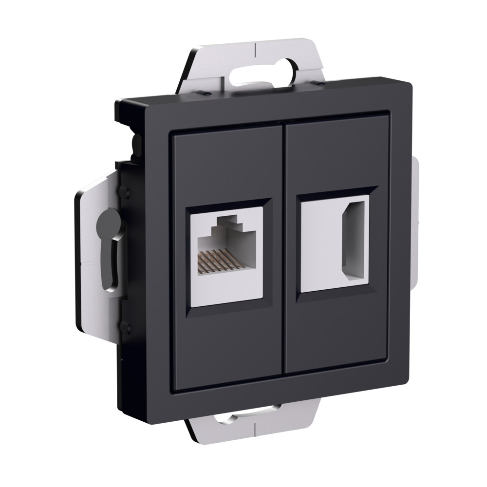 Systeme Electric AtlasDesign Карбон Розетка двойная HDMI+RJ45, кат.5Е, механизм