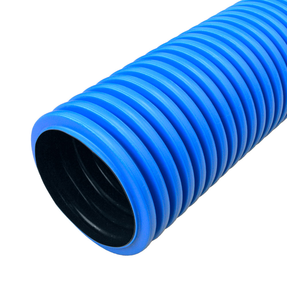 Промрукав Труба гофрированная двустенная ПНД жесткая тип 750 (SN8) синяя д200 5,7м (11,4м/уп)