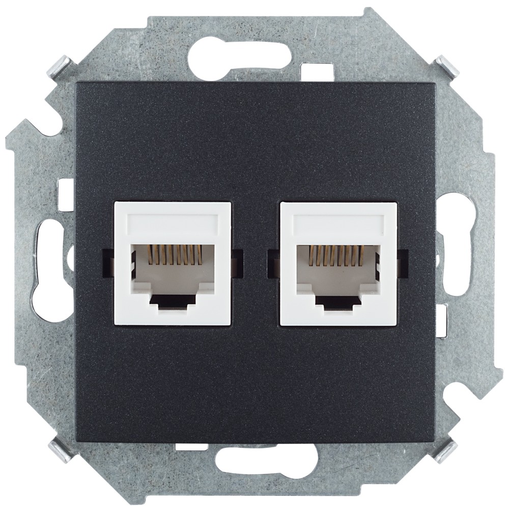Simon 15 Графит Розетка компьютерная двойная 2хRJ45 кат.5е, Systimax