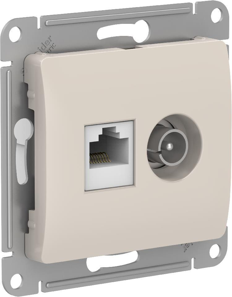 SE Glossa Молочный Розетка двойная TV + компьютерная RJ45, кат. 5Е