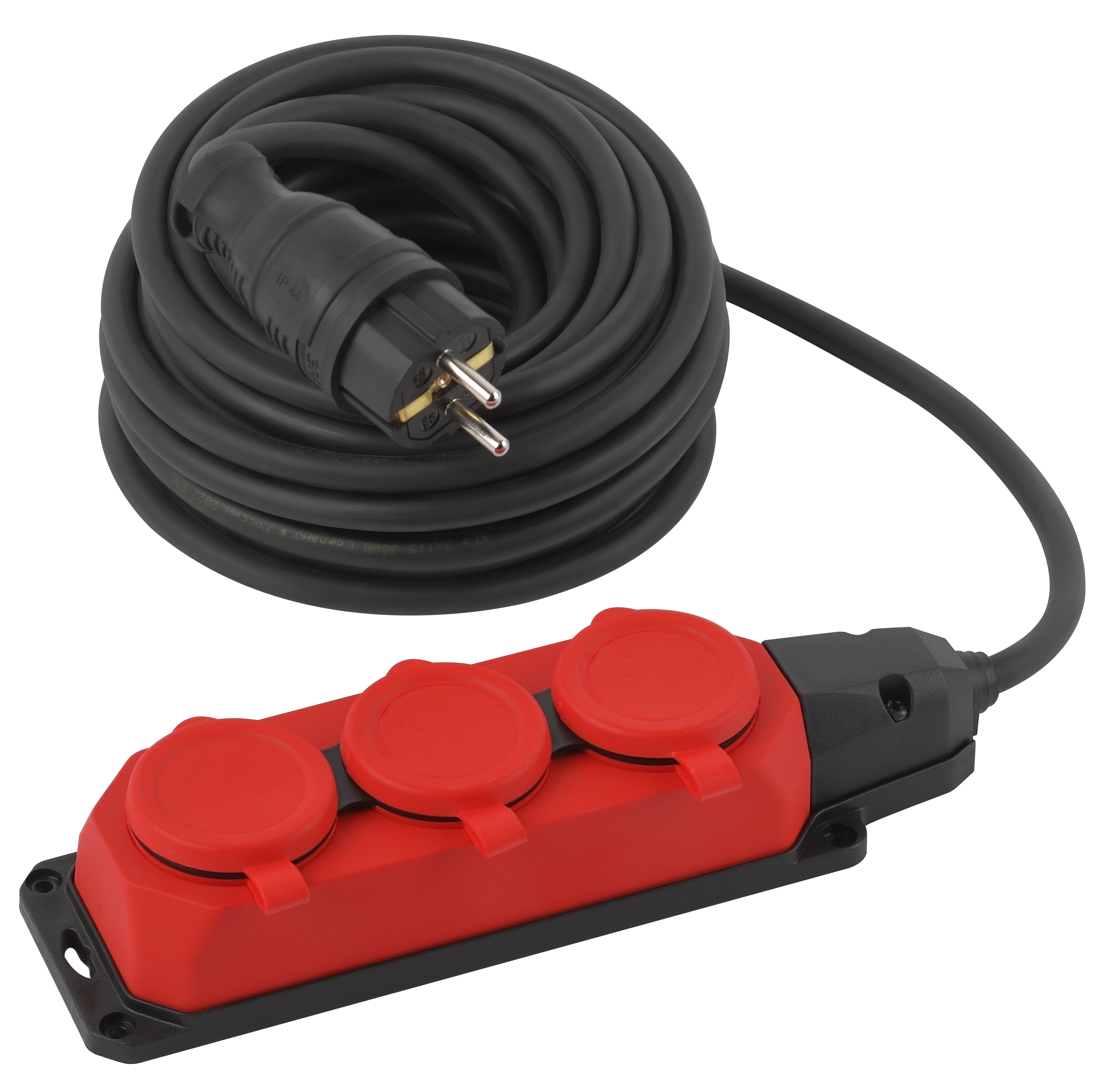 ЭРА Удлинитель силовой UK-3e-3x1,5-10m-IP44(KG) с заземлением 3 розетки каучук 10м КГ 3х1,5мм2 IP44