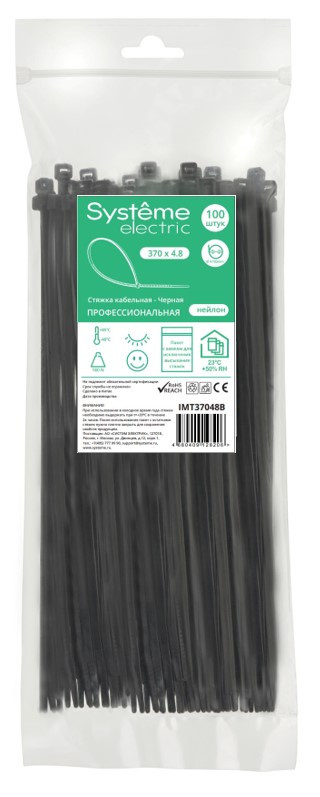 Systeme Electric Стяжка кабельная 370х4.8 Чёрная (100шт)