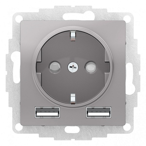 SE AtlasDesign Алюминий SO + USB Розетка A+A, 5В/2,4А, 2х5В/1,2А, механизм