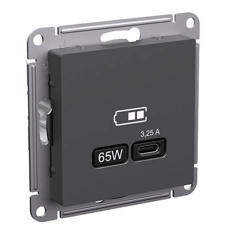 Systeme Electric AtlasDesign Базальт Розетка USB тип-С 65Вт высокоскор.заряд. QC, PD, механизм