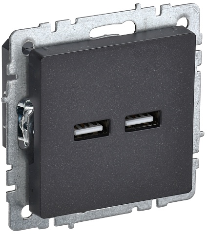 IEK BRITE Роз. USB A+A 3,1А РЮ10-1-БрЧ черн.