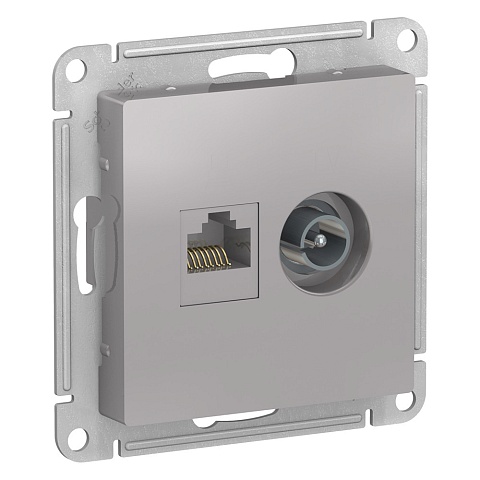 SE AtlasDesign Алюминий Розетка двойная комп+ТВ, RJ45+TV, кат.5E, механизм