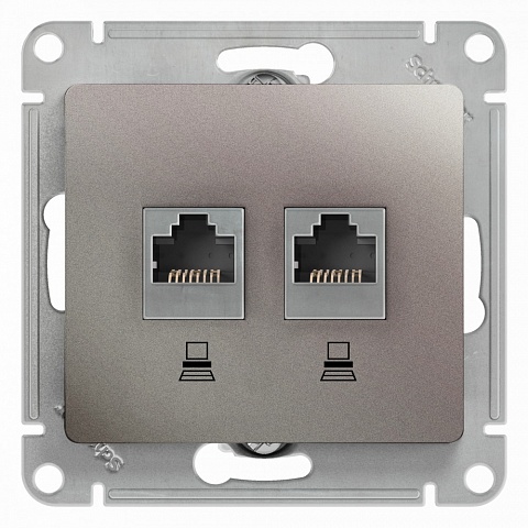 SE Glossa Платина Розетка 2-ая компьютерная RJ45+RJ45, кат.5E