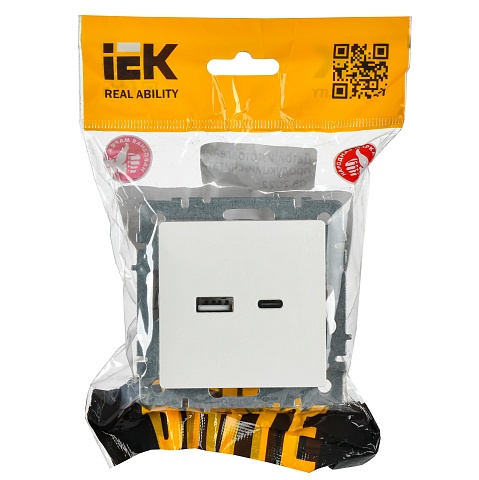 IEK BRITE Роз. USB A+C 18Вт РЮ11-1-БрБ бел.