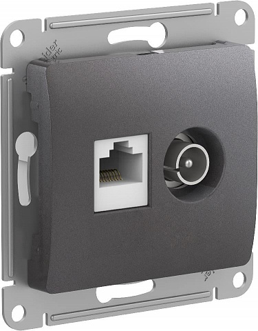 SE Glossa Графит Розетка двойная TV + компьютерная RJ45, кат. 5Е